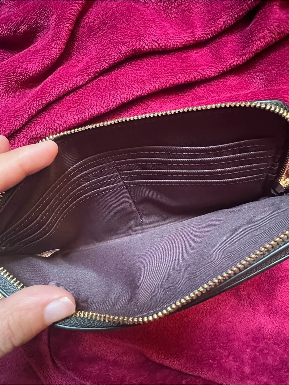 Coach Walnut/Black Double Zip Signature Canvas Wallet